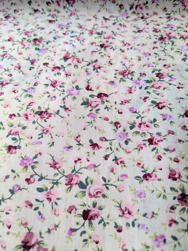 Pink Poly Cotton Rose Fabric, Floral Fabric, Small Print Fabric
